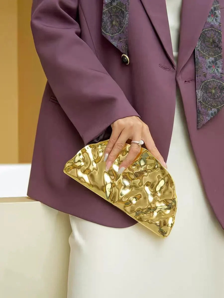 Creative Half Moon Shape Gold Purse For Women Silver Acrylic Bag Exquisite Brand Hand-held Evening Bag Shoulder Messenger Bag