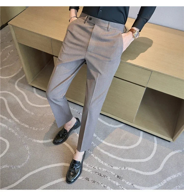 British Style Pinstripe Slim Fit Suit Pant Men Business Casual Simple Dress Pants High Quality Social Wedding Party Trousers