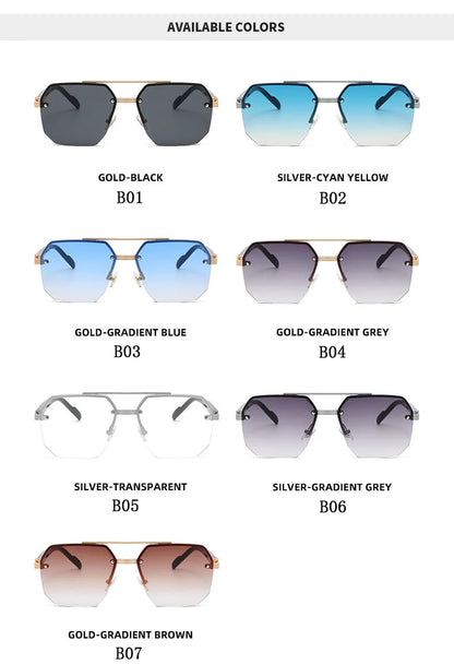 Semi-Rimless Sunglasses For Men Vacation Square Sunglasses Women Trendy Vintage Fashion Glasses Gafas De Sol Hombre Zonnebril