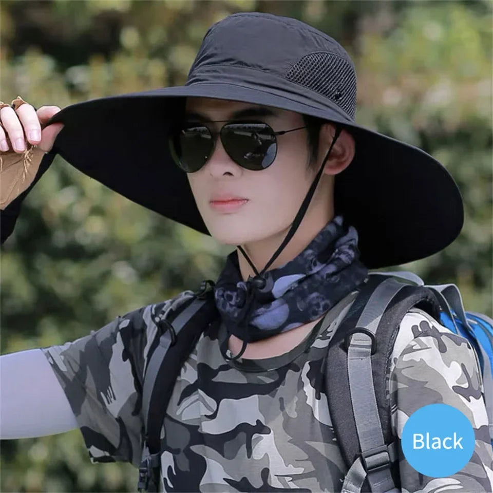 Summer 15CM Large  Sun Hat Men Women Breathable Fishing Caps Sun UV Protection Mesh Fisherman Hat Hiking Outdoor Beach Cap