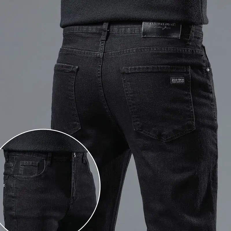 2025 New Men Fashion  Slim Fit Jeans Male Elasticity Smart Casual Mid Classics Straight Denim Pants Wedding Party Black Trousers