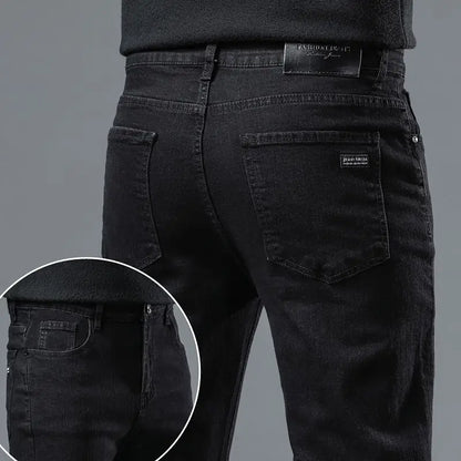 2025 New Men Fashion  Slim Fit Jeans Male Elasticity Smart Casual Mid Classics Straight Denim Pants Wedding Party Black Trousers