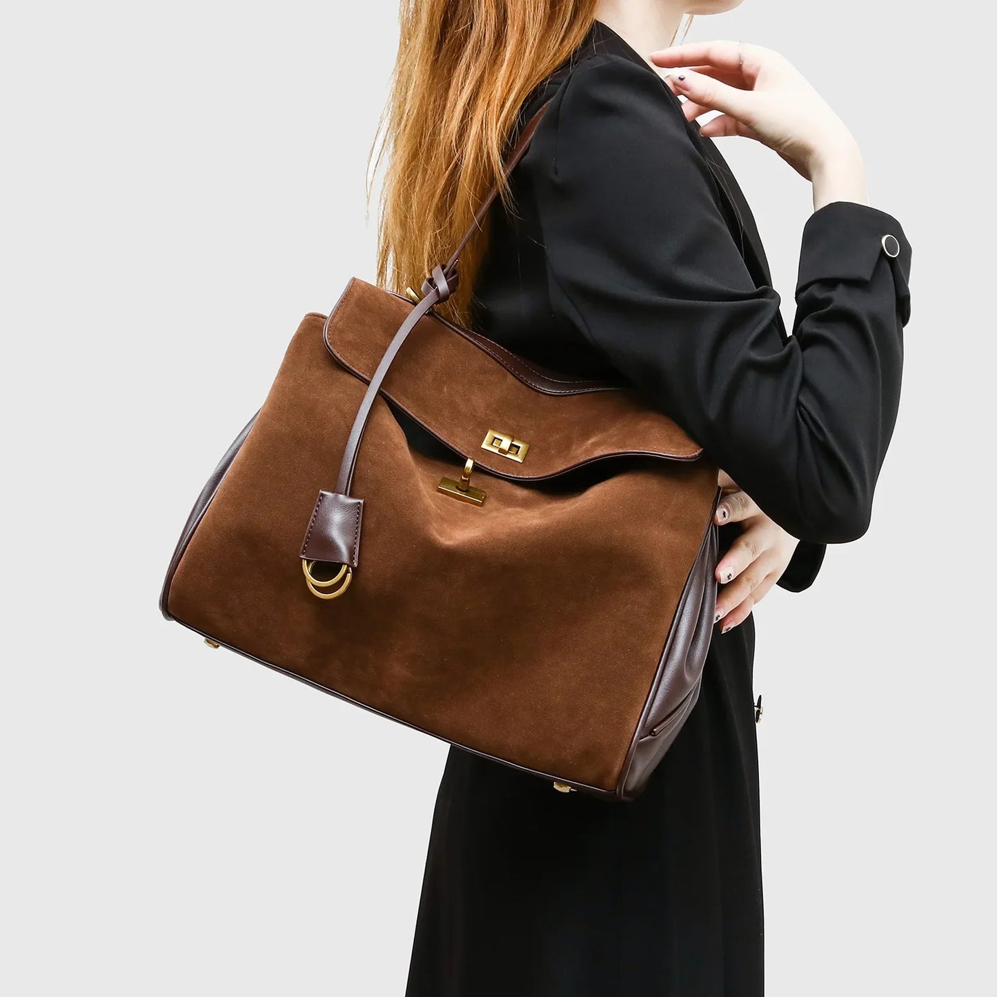 New Split Cow Leather Women's Faux Suede Bag Autumn Winter Underarm Bag for Lady Shoulder Crossbody Bag