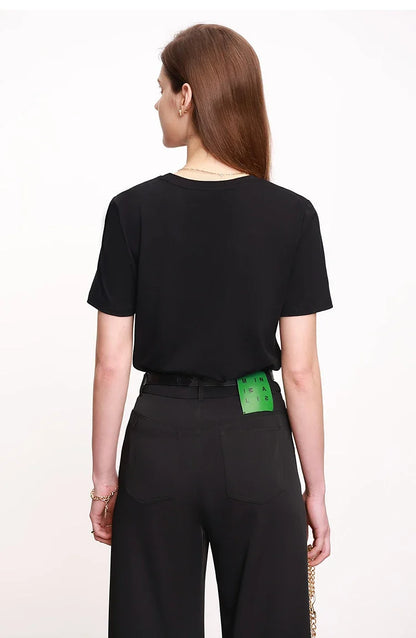 Minimalist T-shirt Women's Tops O-neck Short Sleeves Geometric Decoration Antibacterial Cotton Elastic Casual Tees 12521088
