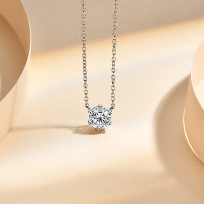 925 Silver Necklace Pendant Round Cut 1.0ct D Color White Moissanite Pass Diamond Test for Women Elegant Necklace