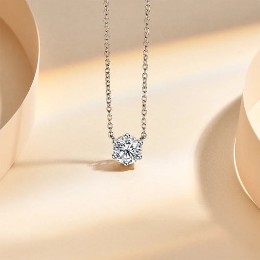 925 Silver Necklace Pendant Round Cut 1.0ct D Color White Moissanite Pass Diamond Test for Women Elegant Necklace