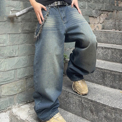 Vintage Men y2k Stretchy Baggy Denim Jeans For Men Fashion Casual pants Streetwear Denim Hip Hop Wide-Leg Straight Trousers