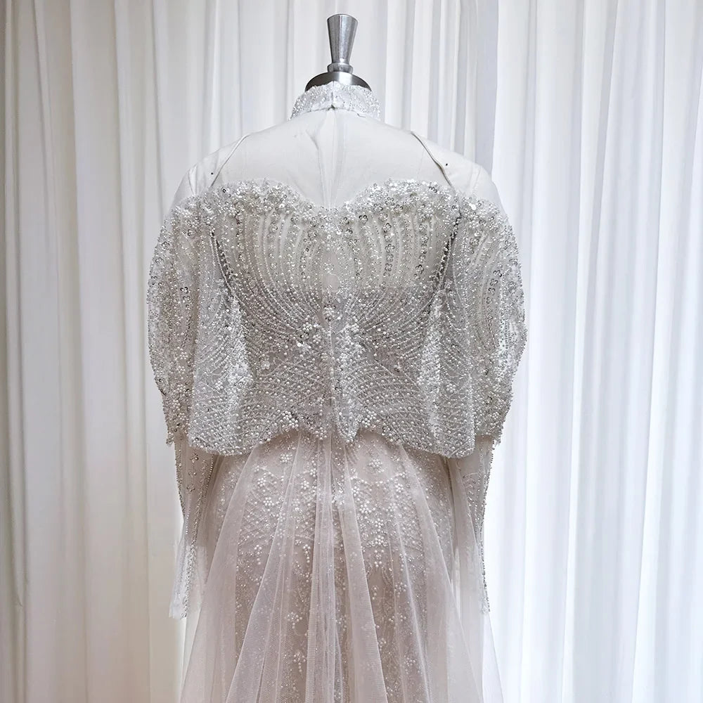 Beaded Mermaid Evening Dress for Women 2026 Elegant High Neck Long Sleeves for Women Wedding Party Gown Customized