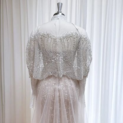 Beaded Mermaid Evening Dress for Women 2026 Elegant High Neck Long Sleeves for Women Wedding Party Gown Customized