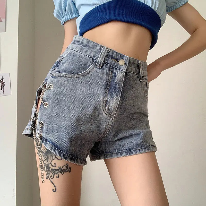 Short Pants for Woman To Wear Sexy Mini Women's Shorts Jeans Denim Biker Clothes Design Outfits Aesthetic Korean Style Elasticty