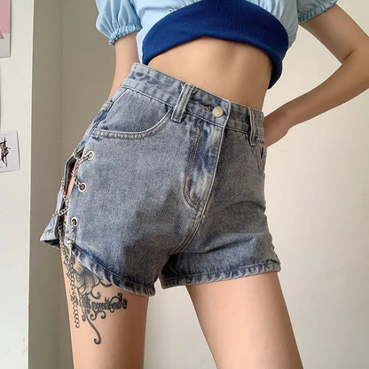 Short Pants for Woman To Wear Sexy Mini Women's Shorts Jeans Denim Biker Clothes Design Outfits Aesthetic Korean Style Elasticty