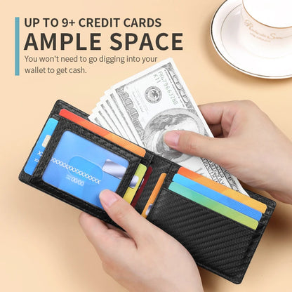 Men's Slim Foldable Wallet with Anti-theft Brush, Slim Front Card Slot Large Capacity, 9 Card Slots Slots, Couple Mutual