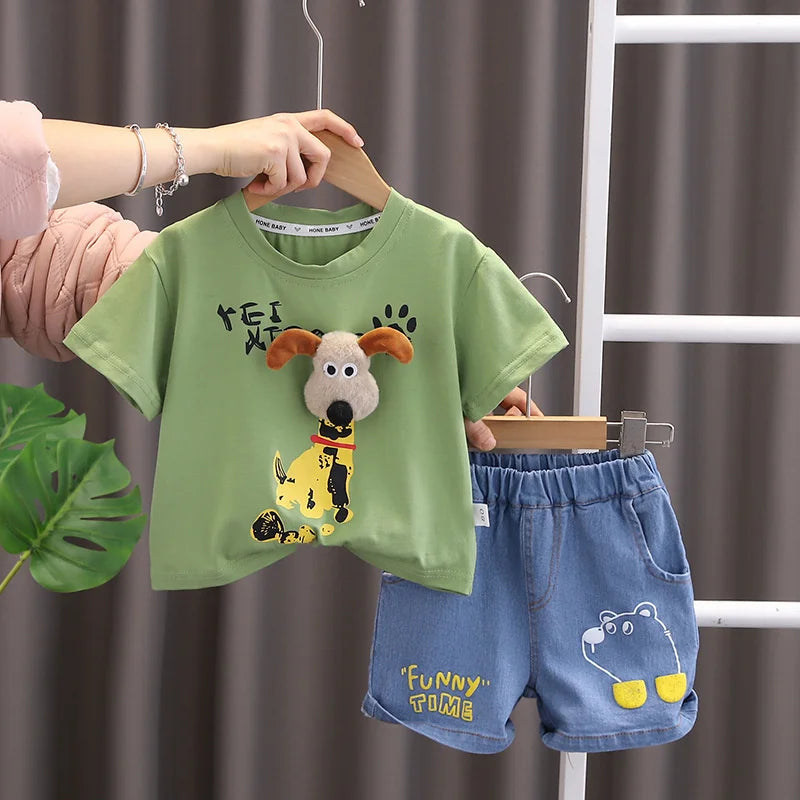 Kids Clothes Summer Children Boy Girls Cartoon T Shirt Shorts 2Pcs/sets Baby Toddler Clothing Infant Sportswear 1 2 3 4 5 Years