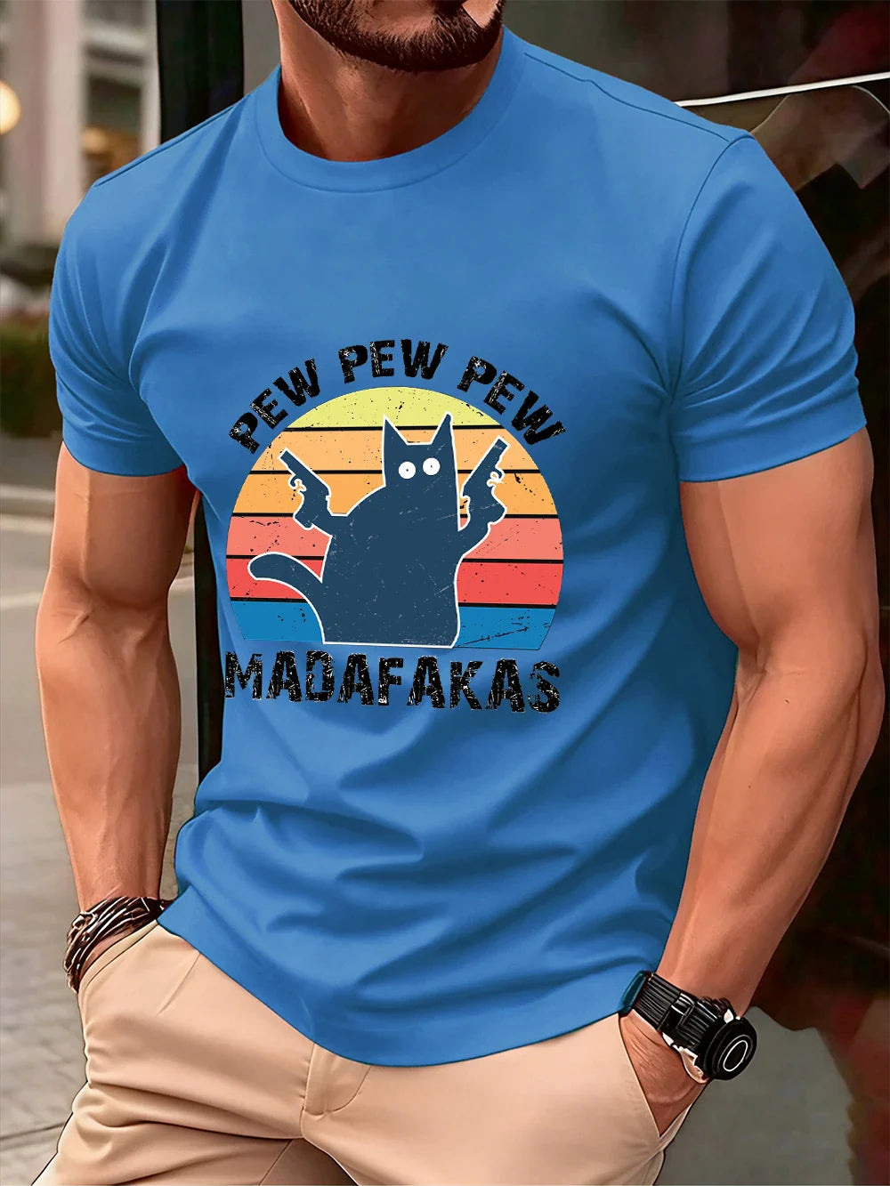 Pew Pew Pew Madafakas Prints Men'S T-Shirt Cotton Summer O-Neck Short Sleeve Tops Soft Oversized T Shirt Casual Mens Clothes