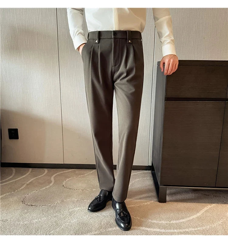 Autumn Winter Thicken Elastic Waist Casual Warm Pants Men High Quality Fashion Slim Social Party Dress Trousers Men's Clothing