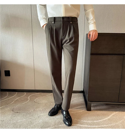 Autumn Winter Thicken Elastic Waist Casual Warm Pants Men High Quality Fashion Slim Social Party Dress Trousers Men's Clothing