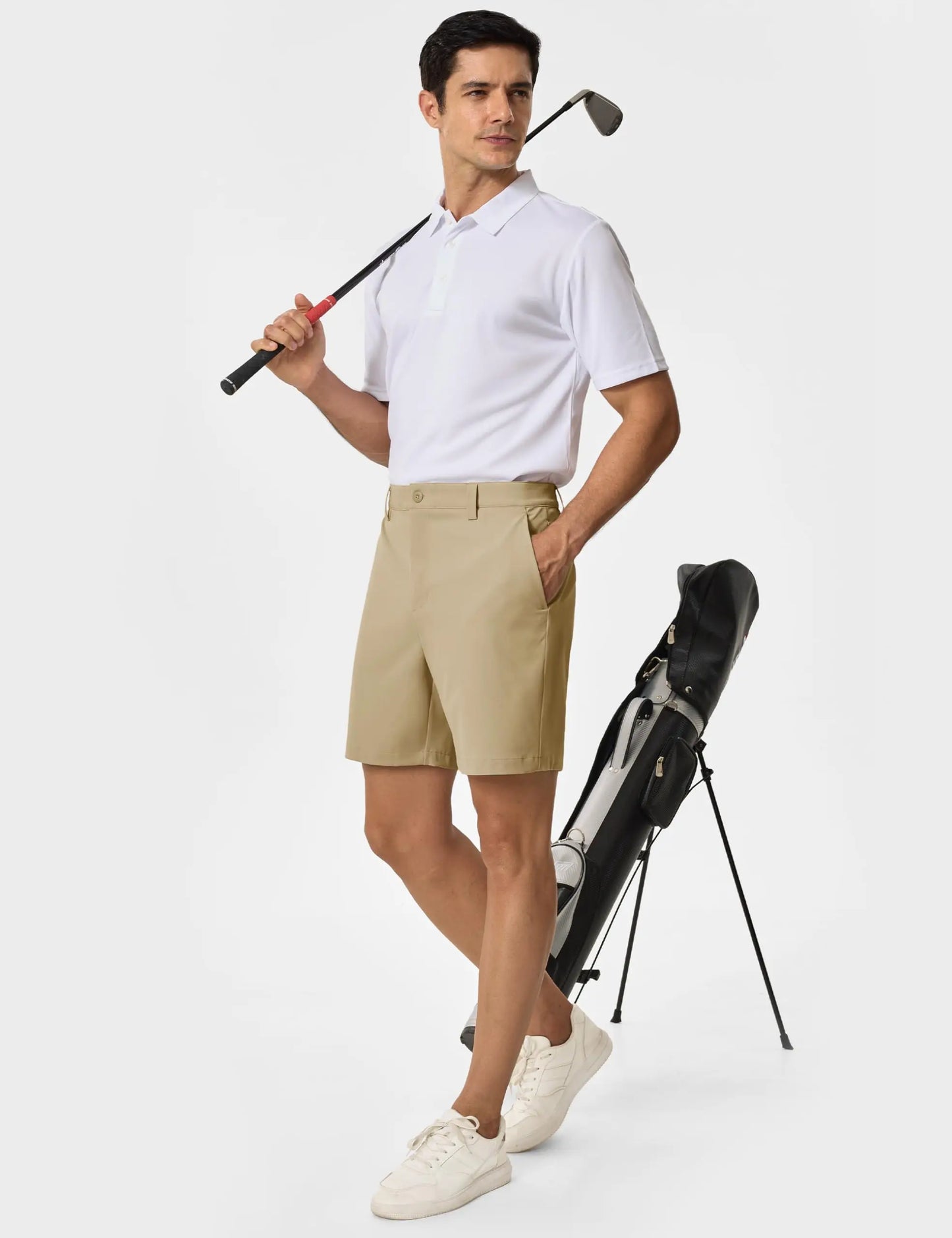 Men’s 7” Golf Shorts Lightweight Stretch Quick Dry Wrinkle Resistant Hidden Zipper Ball Pocket Travel Shorts Versatile