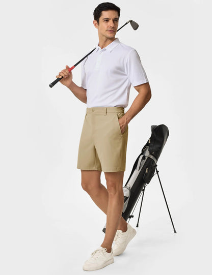 Men’s 7” Golf Shorts Lightweight Stretch Quick Dry Wrinkle Resistant Hidden Zipper Ball Pocket Travel Shorts Versatile