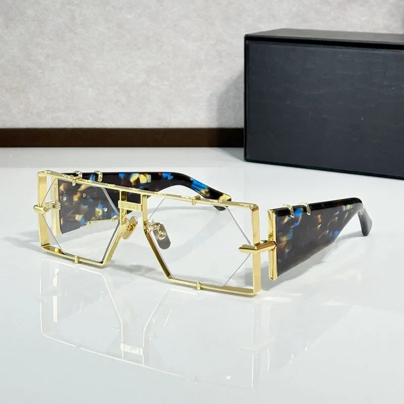 Hexagon 004 Desinger Brand Sunglasses Men Women Metal Thick Acetate Luxury Square Classical Outdoor Solar Shades UV400 with Case