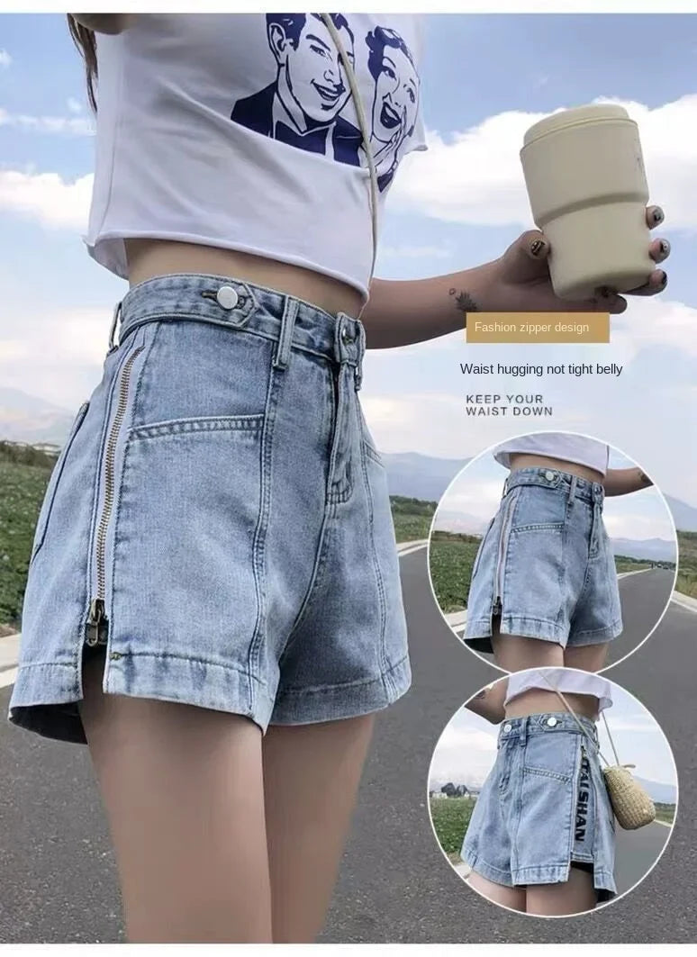 Short Pants For Woman To Wear Jeans Wide Mini Denim Women's Shorts Punk Print Low Price Elasticty Luxury Fashion Y2k Harajuku XL