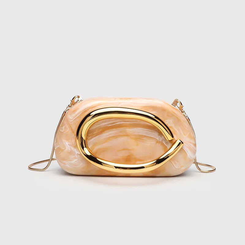 Classic round Box Handheld Dinner Bag Miniature Retro Metal Handle Chain Shoulder Strap Crossbody Bag Street Trend Hard PU Bag