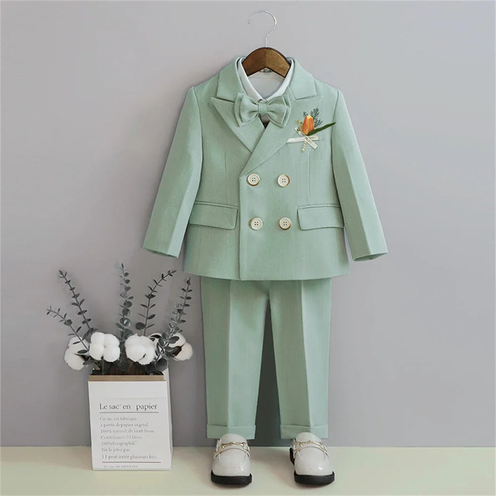 2-14 Yrs Toddler 3-Piece Suit Set Double Breasted Suit Jacket Pants Bowtie Birthday Communion Party Suit for Children