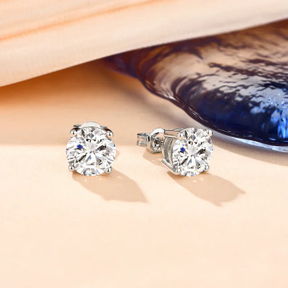 Carat 8.0mm D Color Moissanite Stud Earrings For Women Top Quality 100% 925 Sterling Silver Sparkling Wedding Jewelry
