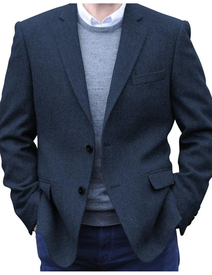 Premium Men's Suit Brown Blazer Prom Tuxedos Herringbone Tweed Single Breasted Formal Bussiness Jacket for Wedding（Only Coat）