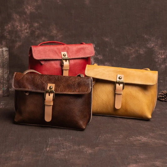 2026 New Vintage Genuine Leather Women's Small Bag Leisure Natural Soft Cowhide Solid Color Shoulder & Crossbody Bags