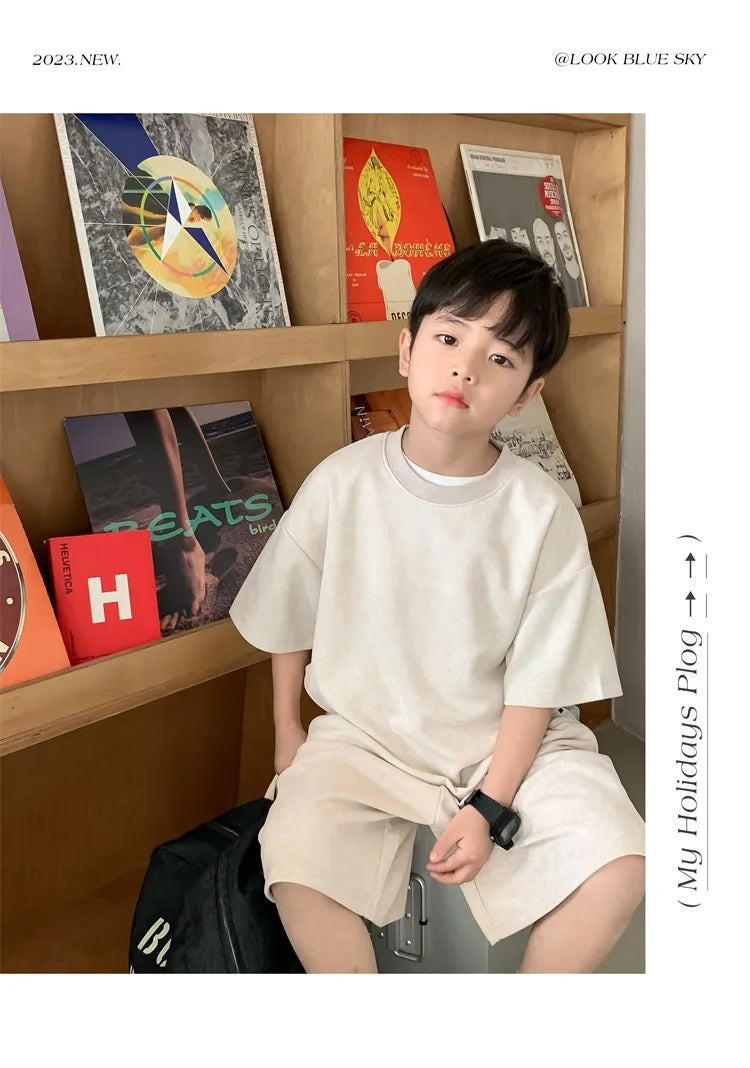 Boys Clothing Set 2024 Korean Loose Shirts+shorts 2pcs/set Sport Suits for Kids Teenager Tracksuits Casual Baby Outfits Clothes