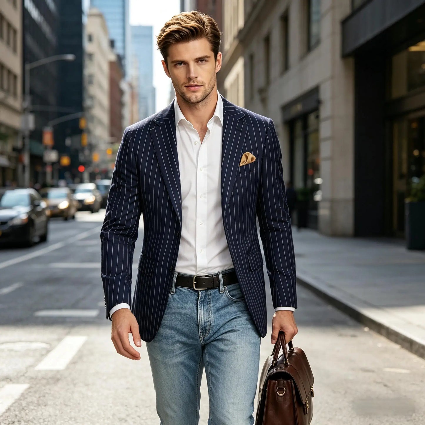 Men's Pinstripe Blazer Jacket Casual Slim Fit Striped Blazer With Patch Pocket For Business Casual Wedding Daily Wear