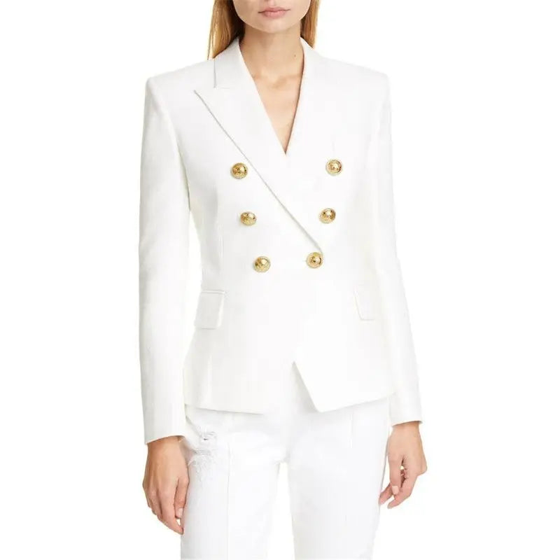 Spring Fashion New Women's Elegant Suit Jacket Double Breasted Lapel Long Sleeved Slim Fit Versatile Office Coats Blazer Women