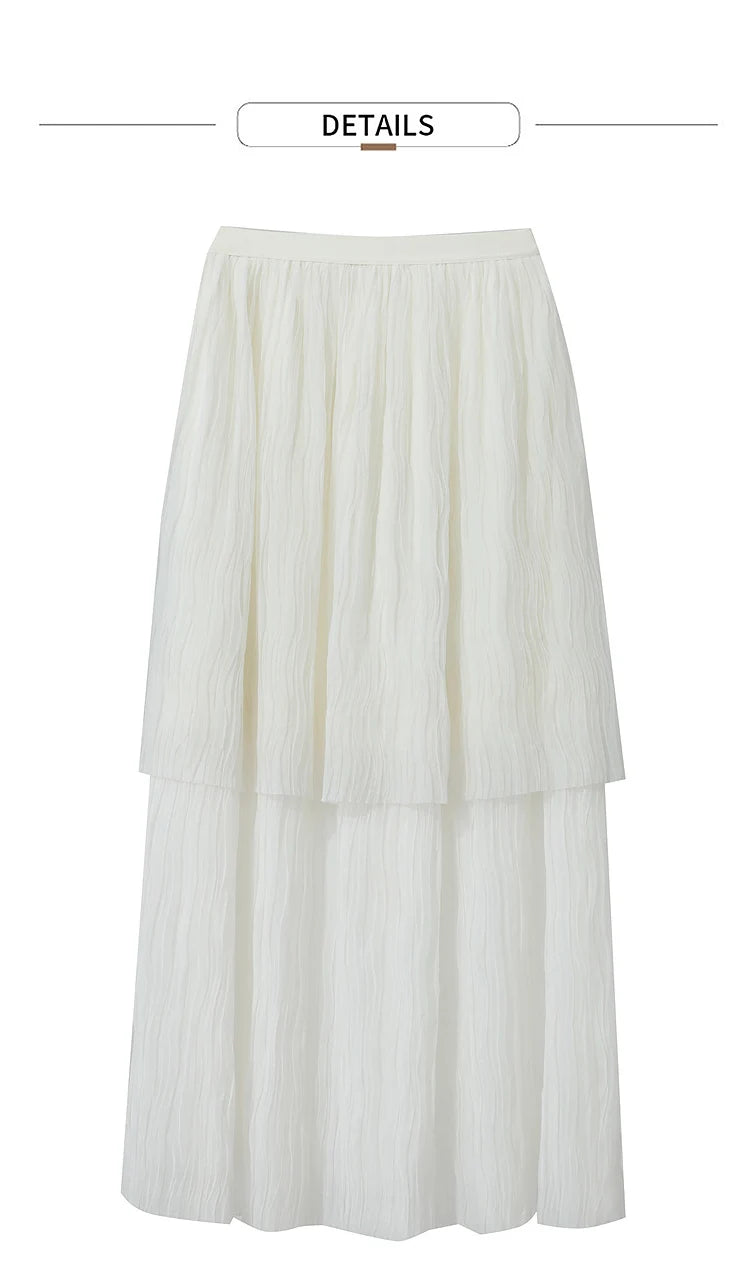 Long Skirt 2026 Spring New Casual Vacation Waist Pleated Mesh Long Skirt Women Loose Solid Versatile Woman Clothes 12621001
