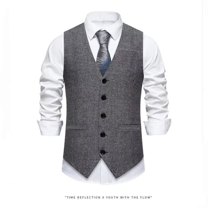 Men's Suit Vest Solid Color European Herringbone Suit Waistcoat Business Casual Working wear Retro Single Breasted Pattern Vest