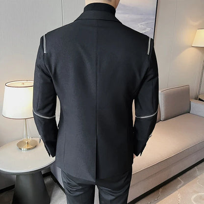 2024 Autumn New Zipper Decoration Blazer Men Casual Slim Fit Business Dress Coats Homme Formal Social Prom Tuxedo Men Clothing