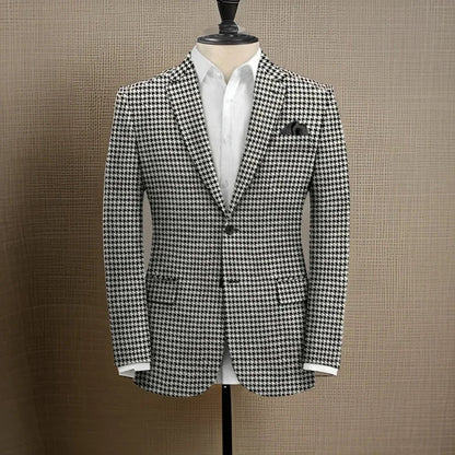 Plaid Business Suit Jacket for Men 1 Piece Notch Lapel Houndstooth Male Blazer 2024 Slim Fit American Style Wedding Suit