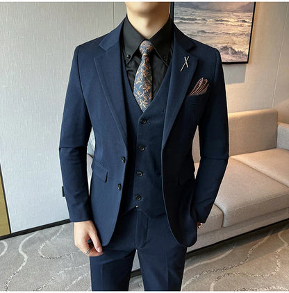 2026 High Quality (Suit + Vest + Trousers) Stylish and Handsome Casual Wedding Suit Business Suit Three-Piece Genuine