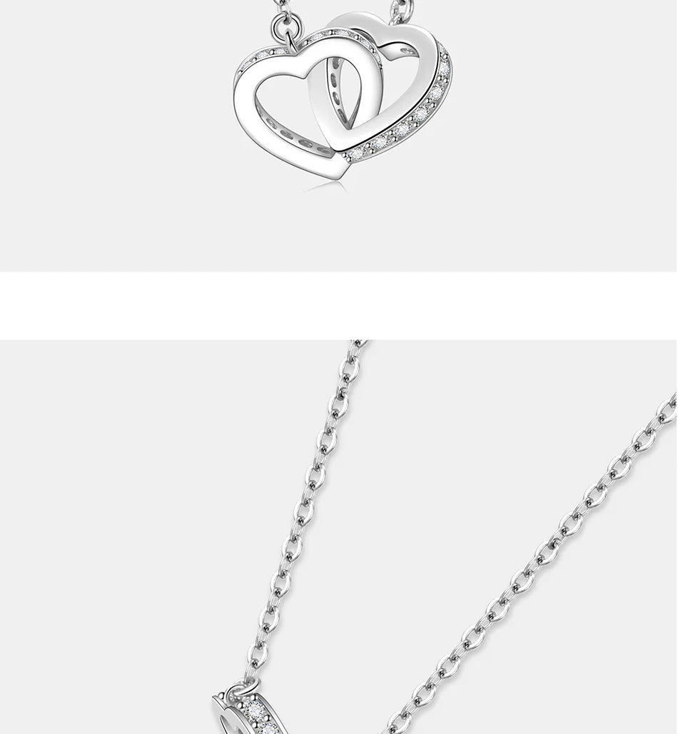 All Moissanite Necklace for Women S925 Pure Silver Double Heart Design Laboratory Diamond Pendant Fashion Luxury Jewelry