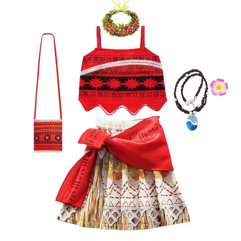 Children Cosplay Dresses Girls Moana Princess Dress for Kid Halloween Maui Vaiana Costume Children Birthday Party Clothes Set