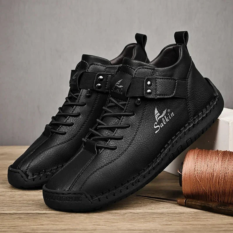 Handmade Leather Casual Men Shoes Design Sneakers Man Breathable Leather Shoes Men Ankle Boots Outdoor
