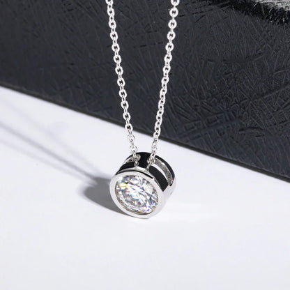 0.5/1/2/3CT Round Bubble Moissanite Pendant Necklaces for Women 925 Silver Bezel Set Solitaire Diamond Necklace with Certificate