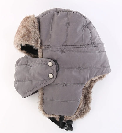 Men's Warm Chunky Trapper Hat Removable Windproof Winter Russian Hats with Mask Ushanka Hat