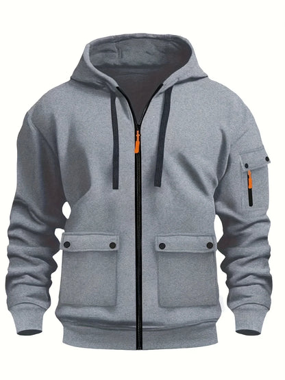 Zipper Hoodies 2025 Autumn Winter Men's New Long Sleeve Hooded Sweatshirt Fashion Pocket Decoration Male Fleece Outfit Sports