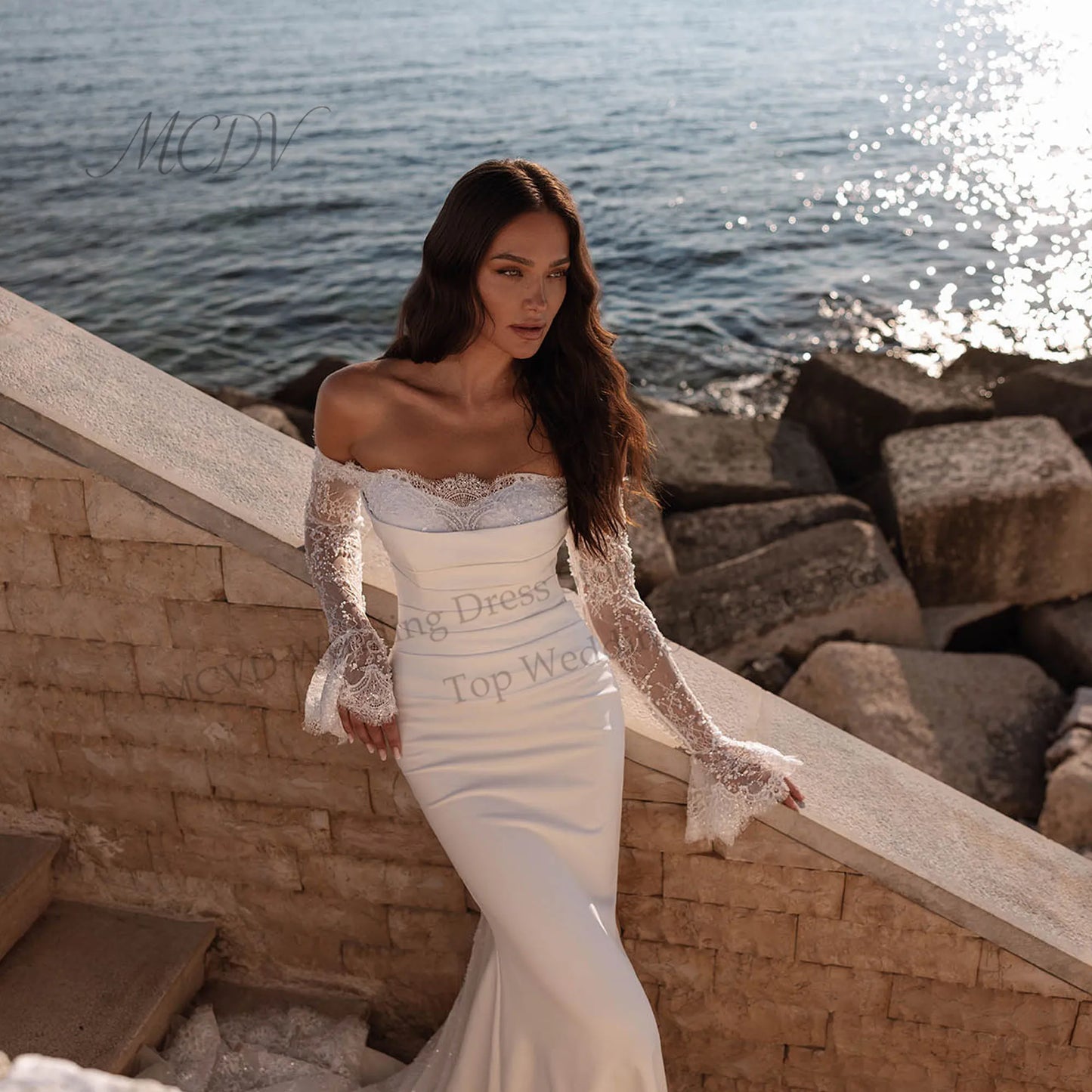 Wedding Dresses For Brides Off Shoulder Mermaid Strapless Long Sleeve vestido de novia estilo princesa Customized