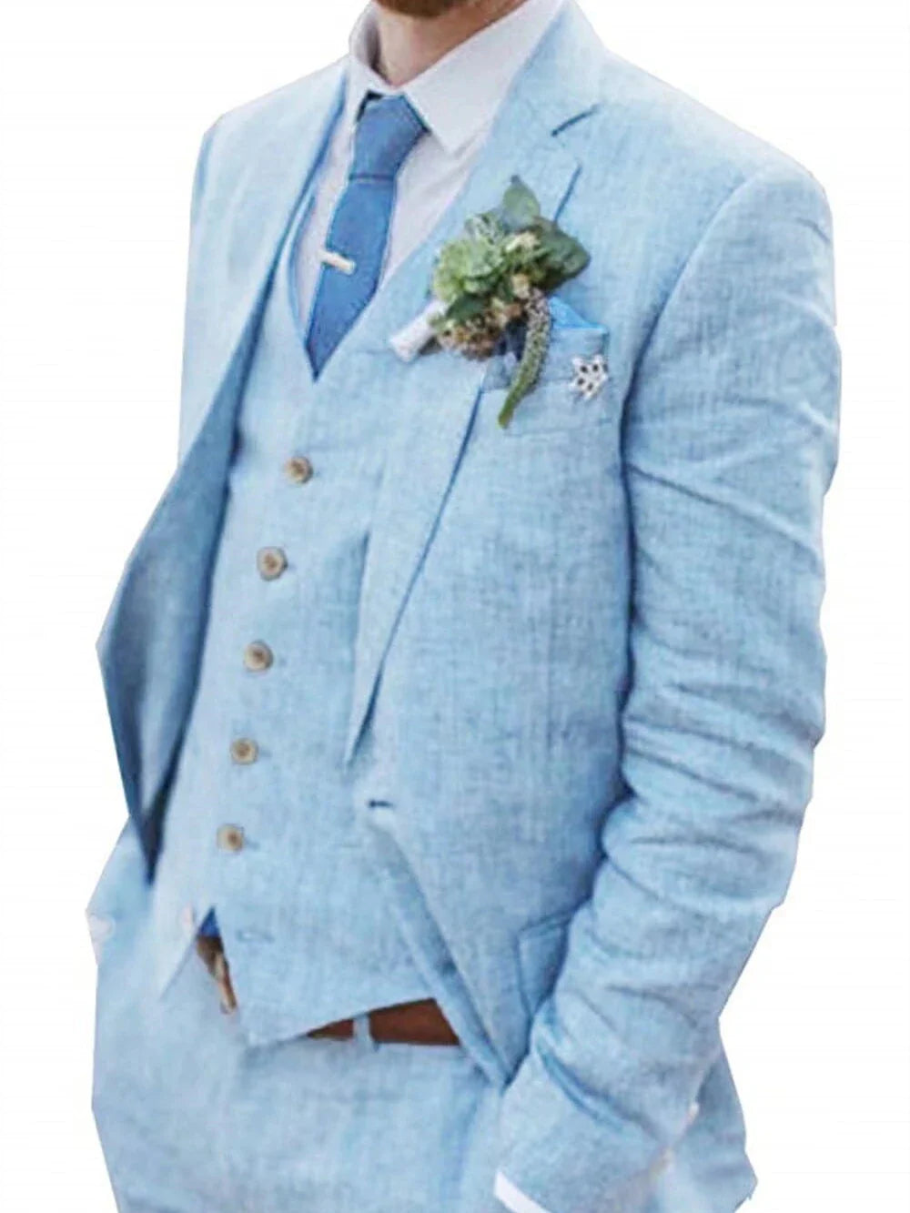 High-End Retro Linen Men Suit Beach Wedding Suit Summer Slim Fit 3 Pieces Light Weight Linen Suit Jacket Vest Pant