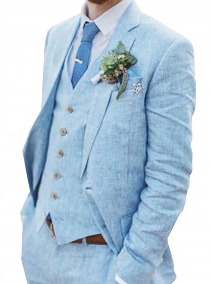 High-End Retro Linen Men Suit Beach Wedding Suit Summer Slim Fit 3 Pieces Light Weight Linen Suit Jacket Vest Pant