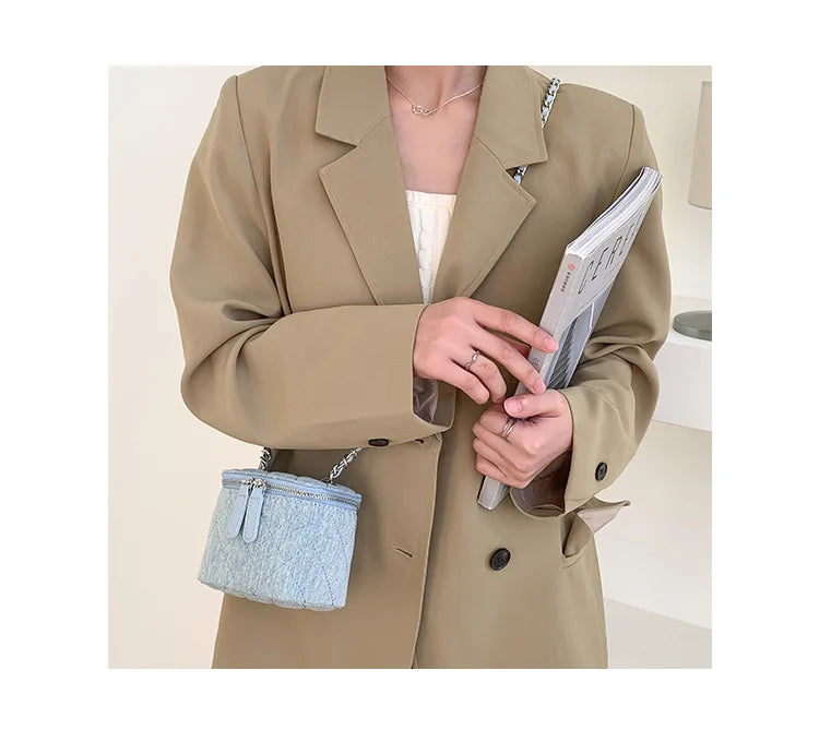 Mini Denim Crossbody Bags for Women 2026 Lingge Chains Shoulder Bag Fashion Brands Box Bag Lipstick Coins Purses and Handbags