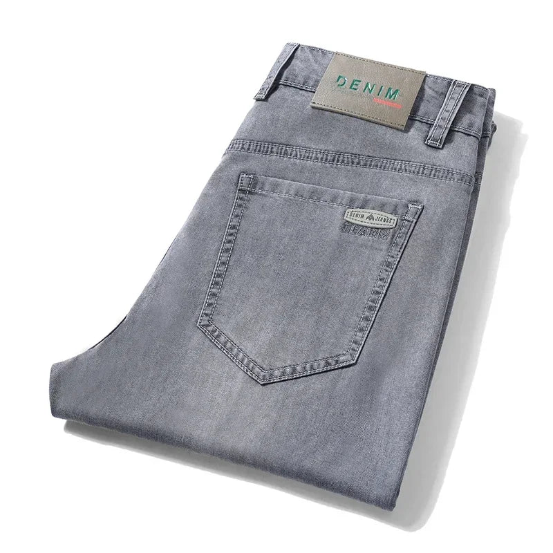 New Men's Thin Lyocell Jeans Soft Business Stretch Fashion Trousers Slim Brand Casual Elasticity Denim Pants Male Clothes