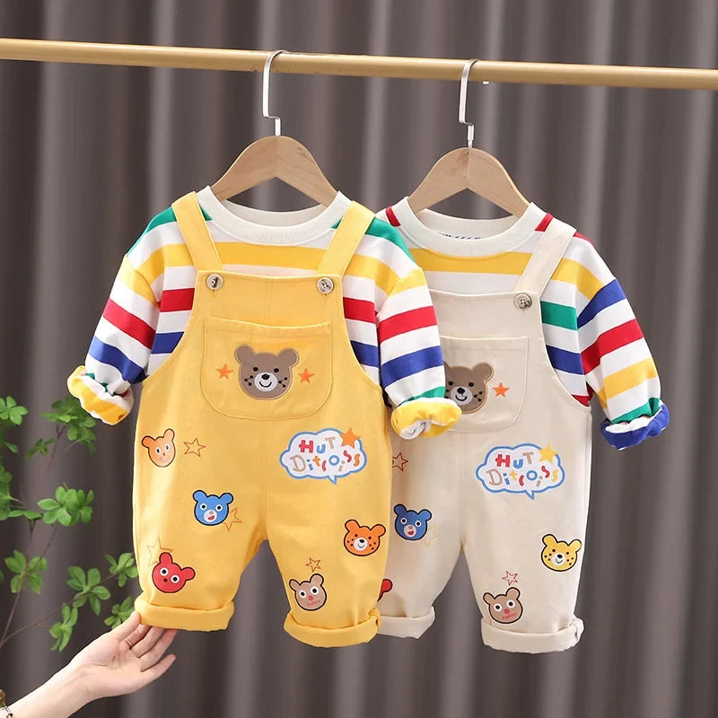 New Spring Autumn Baby Boys Clothes Suit Children Girls Fashion T-Shirt Overalls 2Pcs/Set Toddler Casual Costume Kids Tracksuits