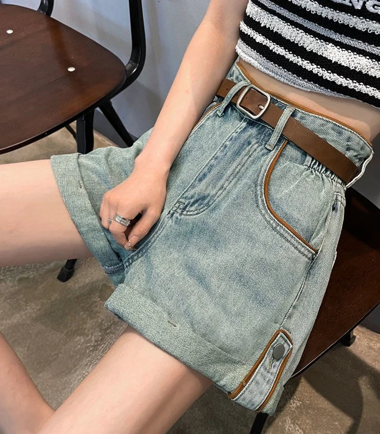 Wide Baggy Women's Denim Shorts Loose With Waist Pocket Female Short Jeans Pants Casual Harajuku Fashion Korean Style Kpop Hot